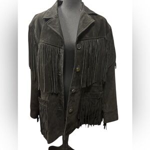Vintage Leather Gallery Western Black Leather Jacket Fringe Coat Mens Size